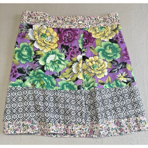 Moshiki Reversible Wrap Skirt Womens One Size 100% Cotton Floral Pocket